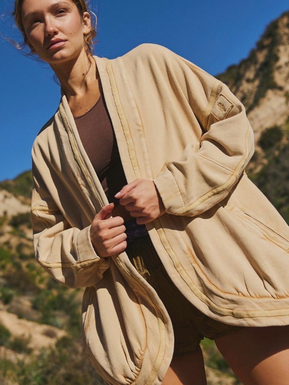 Free People Cream Open-Front Cardigan Jacket
